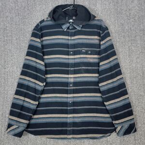 O'Neill Redmond Hooded Shirt Mens XL Black Blue Striped Flannel Standard Fit